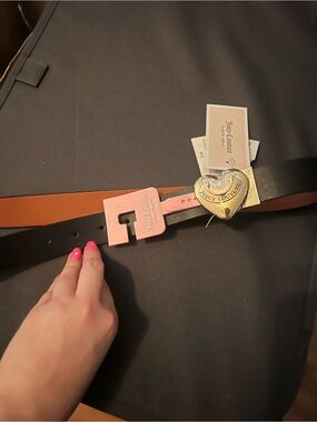 Juicy Couture Tan Leather Belt with Gold Heart Buckle